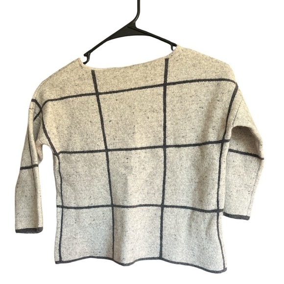 Eileen Fisher Wool Organic Cotton 3/4 Sleeve Peppered Window Pane Sweater PP XXS - Picture 2 of 5